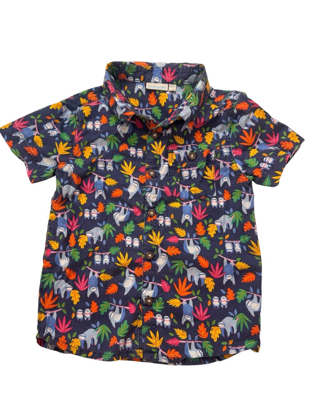 JOJO MAMAN BEBE Vibrant Sloths Button Up Shirt Size 4-5 Years 100% Cotton Cute